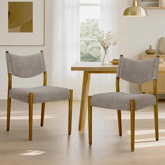 KISLOT Upholstered Dining Chairs Set of 2, Solid Wood Armless Kitchen Chairs with Soft Polyester Fabric, 18.9" Seat Height, Modern Dining Room Seating, 300 lbs Capacity, Brown