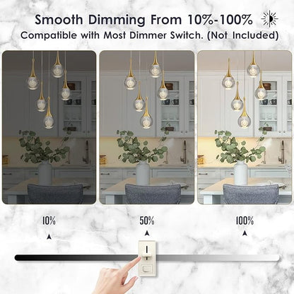 5 Lights Crystal Pendant Light, 25W Gold Dimmable LED Teardrop Cluster Pendant Lighting Fixture for Dining Room Kitchen Living Room Foyer Hallway Bedroom 3000k Warm White