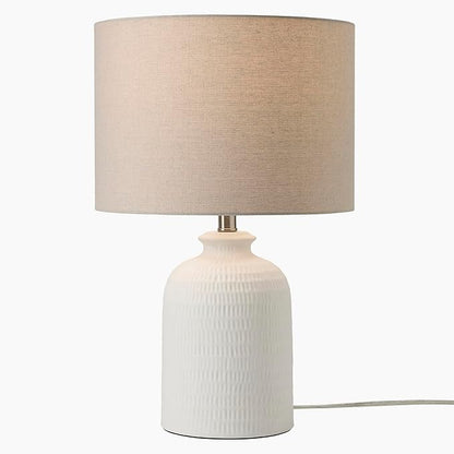 Nourison Home 24" White Textured Ceramic Modern Farmhouse Table Lamp with Beige Shade for Bedside Table, Living Room, Dining, Entryway