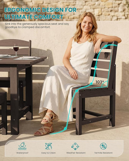 SERWALL Patio Dining Sets for 10 Person, HDPE Dining Set with 2 Tables, 8 Armless Chairs and 2 Armed Dining Chairs, Coffee