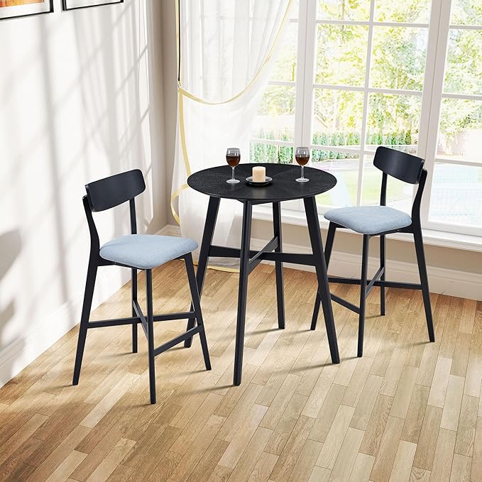 Gecheer Wooden Bar Chairs Set of 2, Modern Upholstered Kitchen Island Stools, Counter Height with Backrest and Footrest, Black Multiple Family Members can use it for Daily Dining YHS-W2582P197586