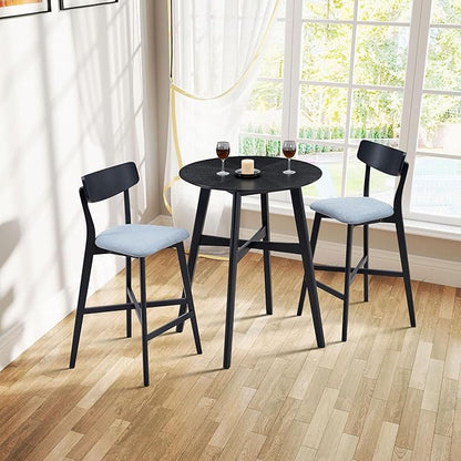 Gecheer Wooden Bar Chairs Set of 2, Modern Upholstered Kitchen Island Stools, Counter Height with Backrest and Footrest, Black Multiple Family Members can use it for Daily Dining YHS-W2582P197586
