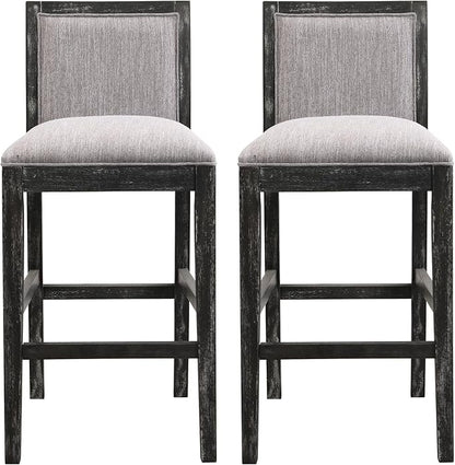 of 2 Bar Stools, 30.5 Inch. Fabric Upholstery and Rubberwood Frame. Retro Chairs for Kitchen Island, Bedroom, Dining. Soft Seating 2 30.5" Stools. Frame with Cozy Cushion. Kitchen, Dining Room.