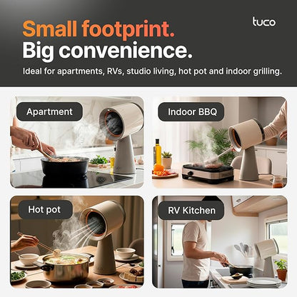 TUCO Portable Range Hood, Countertop Kitchen Exhaust Fan with 3 Speeds, 5-Layer Filter, Powerful Smoke Removal, Low Noise, Oil Cup, Air Purifier for Apartments, Dorms & Indoor BBQ Smokeless – Grey