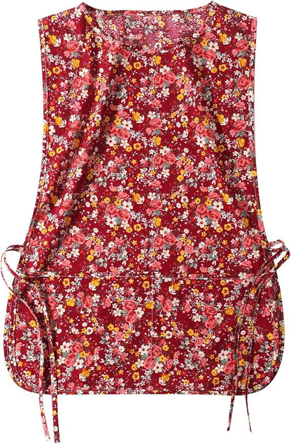 Women Cobbler Apron with 2 Pockets, Vintage Floral Aprons for Women Chef Apron for Baking, Cooking, Gardening