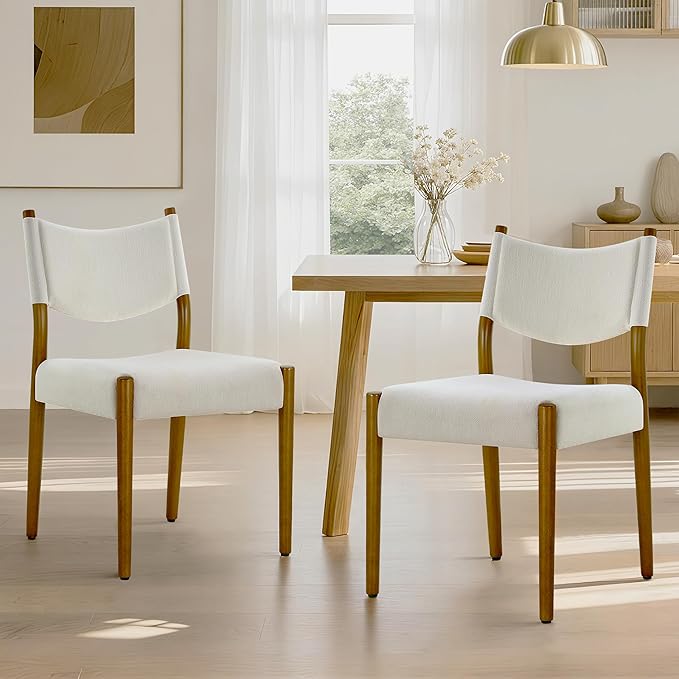 KISLOT Upholstered Dining Chairs Set of 2, Solid Wood Armless Kitchen Chairs with Soft Polyester Fabric, 18.9" Seat Height, Modern Dining Room Seating, 300 lbs Capacity, Linen