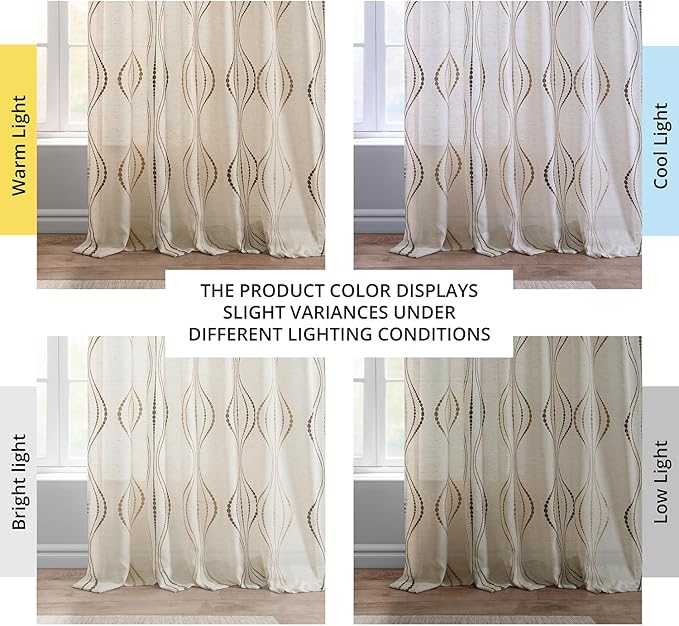HPD Half Price Drapes Embroidered Linen Sheer Curtains for Living Room 50 X 120 (1 Panel), Rod Pocket Window Curtains for Bedroom, Suez Bronze