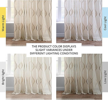 HPD Half Price Drapes Embroidered Linen Sheer Curtains for Living Room 50 X 108 (1 Panel), Rod Pocket Window Curtains for Bedroom, Suez Bronze