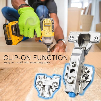 XIEHE Hardware 110 Degree Clip-on Soft Closing Full Overlay Frameless Hinges 2 Pack, for Kitchen Cabinets Door Brushed Nickel 3D Flush Mount European Hinge with Screws