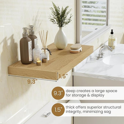 Fun Memories Floating Shelves 24 Inch Long, 9.3 Inch Deep Floating Shelf for Lving Room, Bedoom, Kitchen, Deep Wall Shelves for Bathroom, 2 Pack Storage Display Shelf for Books, Decors, Oak