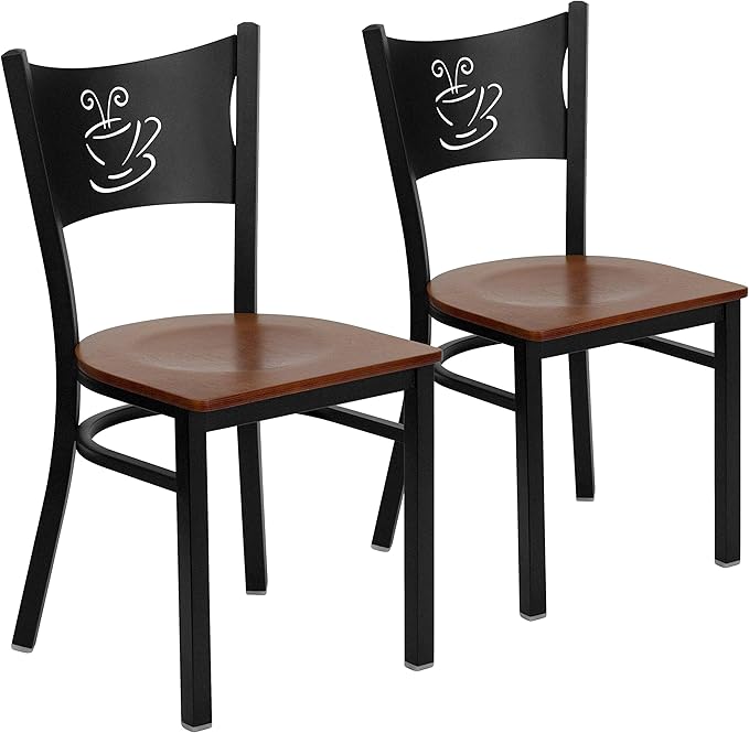 Flash Furniture 2 Pk. HERCULES Series Black Coffee Back Metal Restaurant Chair - Cherry Wood Seat