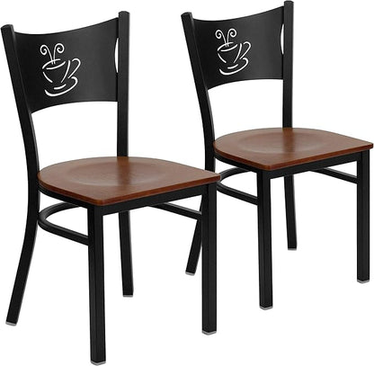 Flash Furniture 2 Pk. HERCULES Series Black Coffee Back Metal Restaurant Chair - Cherry Wood Seat