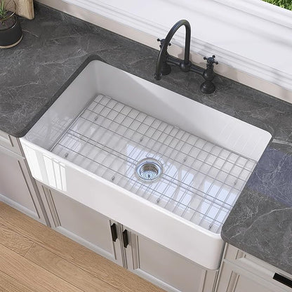 GETPRO Farmhouse Sink 33 Inch Fireclay White Kitchen Sink Apron Front Farm House Large Deep Single Bowl Undermount Modern Luxury Kitchen Basin Easy to Clean