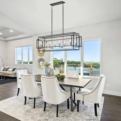 WJShome Kitchen Island Lighting, 8-Light Farmhouse Chandeliers for Dining Room, Modern Dining Room Light Fixtures Over Table, Linear Pendant Lights Kitchen Island（Black & Brushed Nickel）