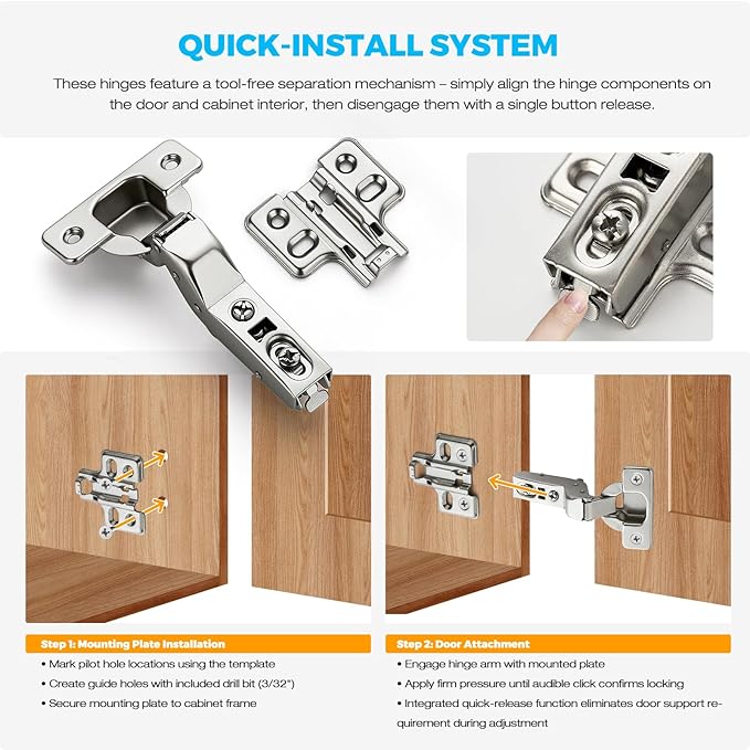 HOME EDIT 1 Pairs 2 Pack European Insert Soft Close Cabinet Hinges Concealed Kitchen Cabinet Hinges Heavy-Duty Frameless Adjustable for Cupboard Hardware