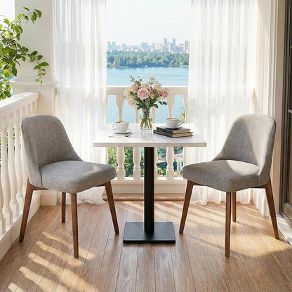 Casaphoria Set of 2 Upholstered Dining Chairs, Light Grey Fabric Kitchen Chairs with Walnut Wood Legs, Modern Accent Chairs for Dining Room, Living Room or Kitchen