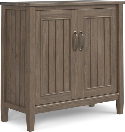 SIMPLIHOME Lev SOLID WOOD 32 Inch Wide Contemporary Low Storage Cabinet in Smoky Brown, For the Living Room, Entryway and Family Room