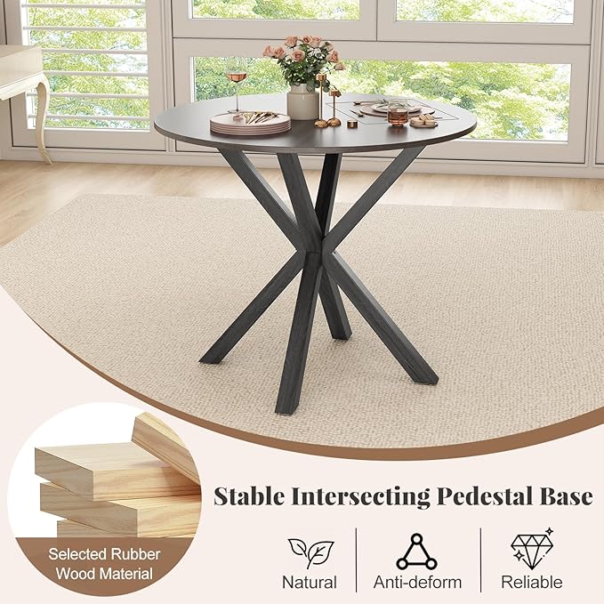 Giantex 36" Round Dining Table for 4, Farmhouse Kitchen Table with Rubber Wood Legs, Adjustable Foot Pads, Dining Room Tables for Dinette, Small Space, Dinner, Living Room, Restaurant