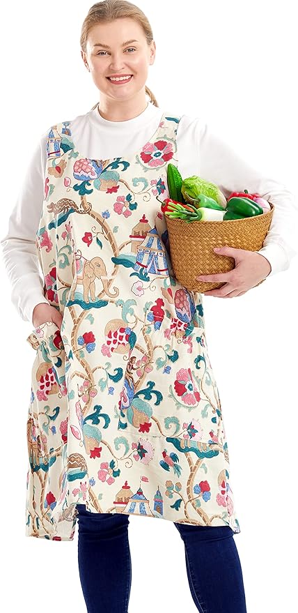 Big Plus Size Aprons for Women with Pockets Cotton Linen Baking Kitchen Cooking
