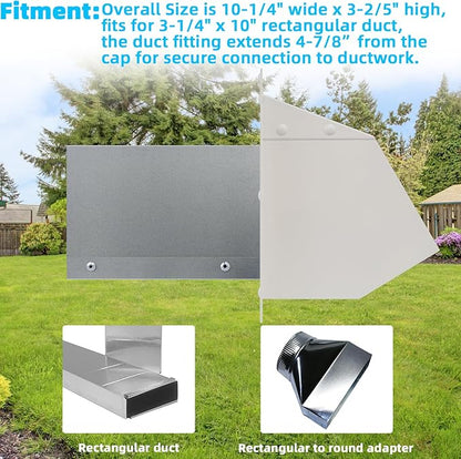 Wall Vent Cap for Microwave Vent Range Hood Exhaust Vent Hood Kitchen Vent,Wall Cap Exhaust Vent Cover Exterior Microwave Stove Vent for 3-1/4"x10" Rectangular Duct for Range Hood Bath Vent Fan,White