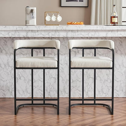Modern Chenille Bar Stools Set of 2, Upholstered Counter Height Chairs with Metal e Armrests, Soft Chenille Fabric Bar Chairs for Kitchen Island, Dining Room, Home Bar,White PF966
