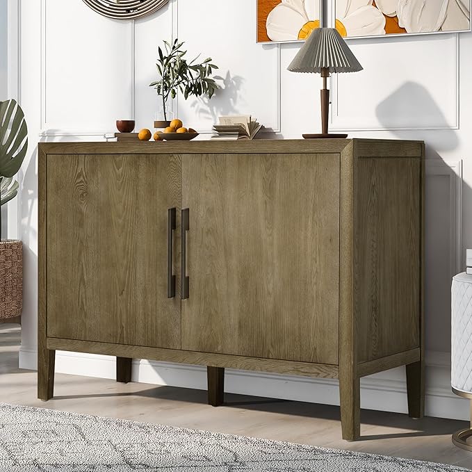 Merax Modern Rustic Wood Buffet Sideboard with Storage Shelf, 2 Doors Coffee Bar Cabinet TV Stand for Bedroom Living Room Dinning Room Kitchen Espresso