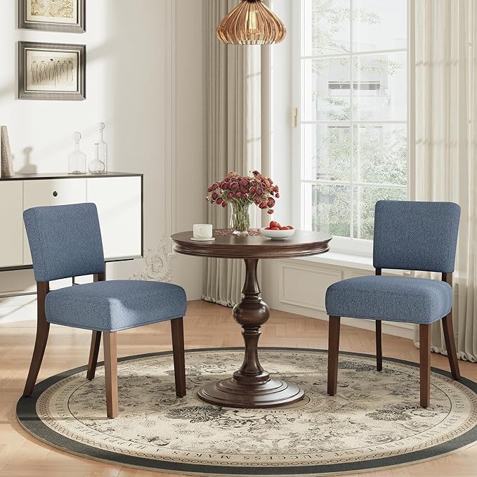 MALOL Upholstered Dining Chairs Set of 2, Fabric Kitchen Chairs with Padded Seat & Back, Solid Wood Legs, Modern Simple Dining Room Chairs for Kitchen, Dining Room, Living Room, Blue