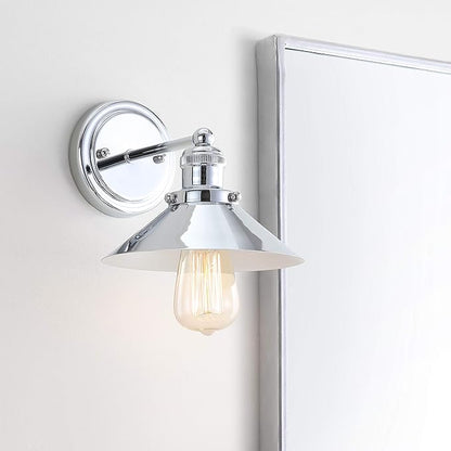 JONATHAN Y 7.8" Chrome 1-Light Industrial Farmhouse Metal Vanity Light Wall Sconce, Metal Shade for Bathroom Mirror, Kitchen, Entryway, LED Bulb Included JYL7423A