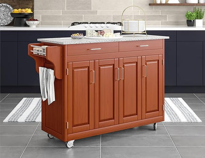 homestyles Create Cottage Oak 4 Door Cabinet Kitchen Cart with Gray Granite Top by Home Styles