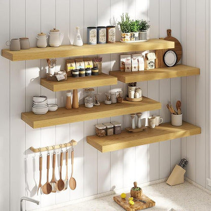 Marsmiles 12" Deep Floating Shelves for Wall with Invisible Brackets, Wall Mounted Engineered Wood Shelves with Wood Grain for Living Room, Bedroom, Kitchen Decor and Storage, 55" L Set of 1, Oak