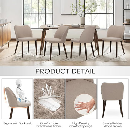 COLAMY Upholstered Dining Chairs Set of 4, Fabric Dining Room Kitchen Chairs with Padded Seat and Wood Legs for Restaurant/Cafe, Camel