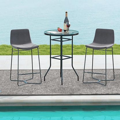 Giantex Patio Bar Table, 38" Height High Top Bistro Table, 27" Round Tempered Glass Tabletop, Heavy-Duty Metal Frame, Outdoor Table for Bistro Porch Garden Balcony