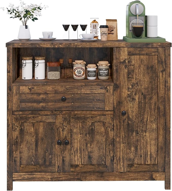 Viaozutis Storage Cabinet with Doors and Drawers,Kitchen Storage Cabinets，with Drawer and Adjustable Shelf（Retro）