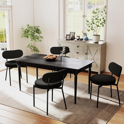 Murago Dining Chairs Set of 4 pcs, Boucle Upholstered Comfortable Seat with Curved Backrest, Mid-Century Modern & Scandinavian Designer Style, Ideal for Dining Room & Kitchen, Black