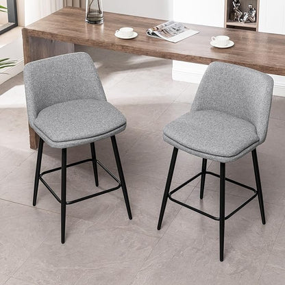 Counter Height Swivel Bar Stools Set of 2, 360° Swivel Upholstered Barstools with Back and Metal Legs, 25.6" Seat Height,Counter Stools for Kitchen Island and Pub,Linen Cloth,for Living Room