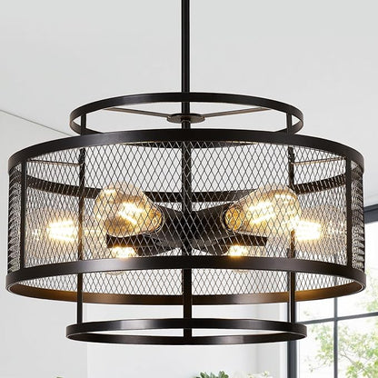 18" Black Chandeliers for Dining Room, 6-Light Farmhouse Pendant Light Fixtures, Industrial Hanging Pendant Lights Fixture for Kitchen Island Dining Room Living Room Bedroom Hallway Entryway