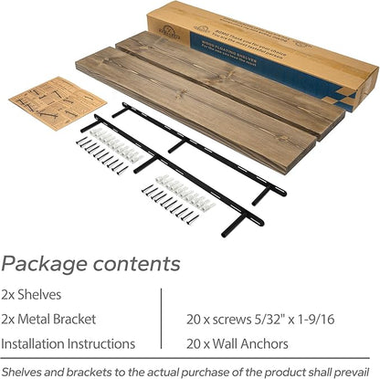 BGMG Wood Floating Shelves for Wall 60 inch Set of 2,Dark Walnut Floating Shelves,Solid Wood Wall Mount Shelves for Living Room Bedroom Kitchen Farmhouse-60x 6.7 x1.75 inch