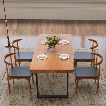 Stylish Modern Minimalist Solid Wood Dining Table with Sturdy Metal Base – Easy Assembly, Versatile Design for Dining Rooms, Living Seats 4-6 (63 * 27.5 * 29.5)