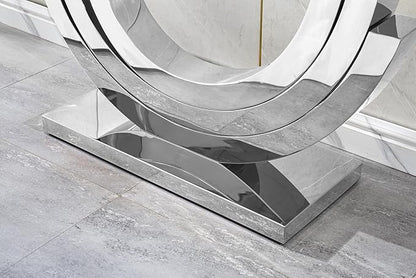 Modern Glass Console Table, 55" Entryway Sofa Table with Silver Stainless Steel Frame and Clear Tempered Glass Top, Rectangular Console Table Accent Entryway Table for Living Room