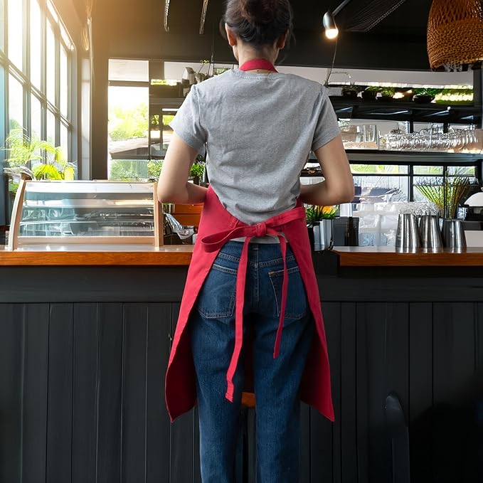 100% Cotton Kitchen Apron with 2 Pockets – Adjustable Chef Apron for Cooking Baking BBQ – Unisex Apron