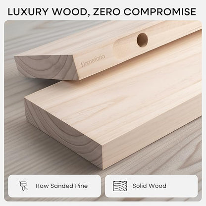 Homeforia Wood Floating Shelf 16 inch, High End Solid Natural Wood 16inch Floating Shelves for Wall Mounted, Unfinished Wooden Small Floating Shelves, Heavy Duty Bracket, 16 X 6.5 X 1.75 in, Set of 3
