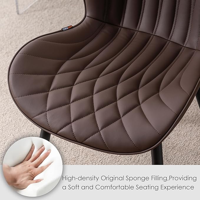 Kidol & Shellder Dining Chairs Set of 2, PU Leather Upholstered Kitchen Chairs with Back Armless, Mid Century Modern Side Chair for Dining Room, Living Room, Lounge, Restaurant, Brown