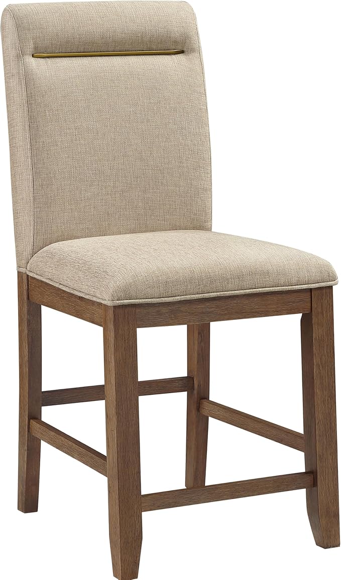 Steve Silver Furniture Garland Counter Chairs, Set of 2 Chairs, 24-Inch Seat Height, 100% Polyester Fabric, 300lb Capacity, Kitchen Island, Dining Room, 23.5" L x 20" W x 47.3" H, Sand
