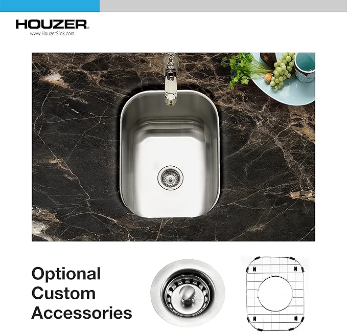 Houzer Club Stainless Steel Kitchen Bar & Prep Sink: 10 Inch Undermount Small Sink with Strainer, Durable & Versatile, Essential for Home & Apartment: CS-1307-1