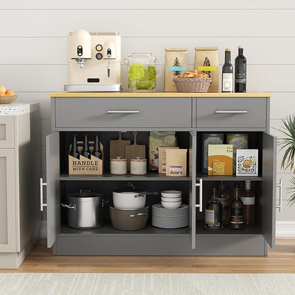 Shintenchi 3 Doors Farmhouse Sideboard Buffet Cabinet, 42" Barn Doors Buffet with Storage, Wood Coffee Bar Cabinet with Adjustable Shelf for Kitchen, Living Room,Grey
