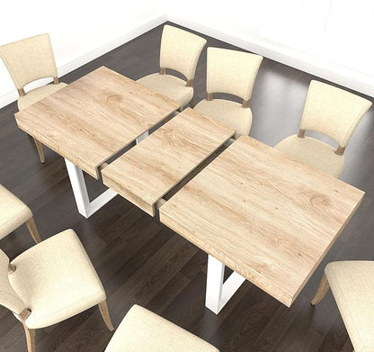 63" - 79" Extendable Dining Room Table, Expandable Kitchen Table for 6 to 10 People, Modern Wood Conference Table, Large Farmhouse Dining Table(White Oak, Double-U Base)