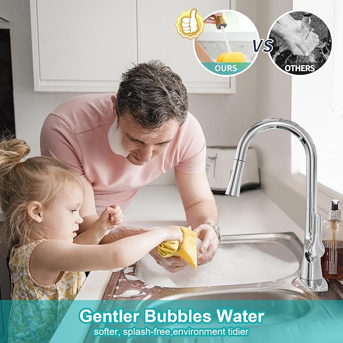 Kitchen Faucet with Pull Down Sprayer, Polished Chrome Kitchen Sink Faucet 1 or 3 Hole, High Arc Single Handle Spot Resist Stainless Steel Kitchen Faucets for Farmhouse Camper Laundry Rv Bar