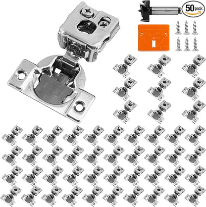 1 Inch Overlay Soft Close Cabinet Hinges, 50 Pack Slow Soft Close Hinges for Kitchen Cabinets Satin Nickel Hidden Self Closing Kitchen Cabinet Hinges for Cupboard