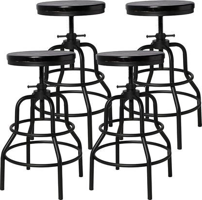 LOKKHAN 4-Pack Industrial Bar Stools, Heavy-Duty Black Metal Frame with Ergonomic Wood Seat, 360° Swivel Function, Height Adjustable (23.6" to 29.5") - Sturdy Design for Home & Commercial Use