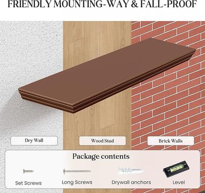 Fun Memories Floating Shelves 40 Inch Long, 9.3 Inch Deep Classic Crown Molding Floating Shelves for Wall, Rustic Wooden Shelves for Wall Decor Bathroom, Kitchen, Office, (Walnut, 1Pack)